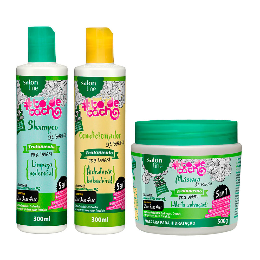 Kit Shampoo Condicionador E Mascara Babosa Tratamento Pra Divar Todecacho Salon Line Perfumaria Seiki