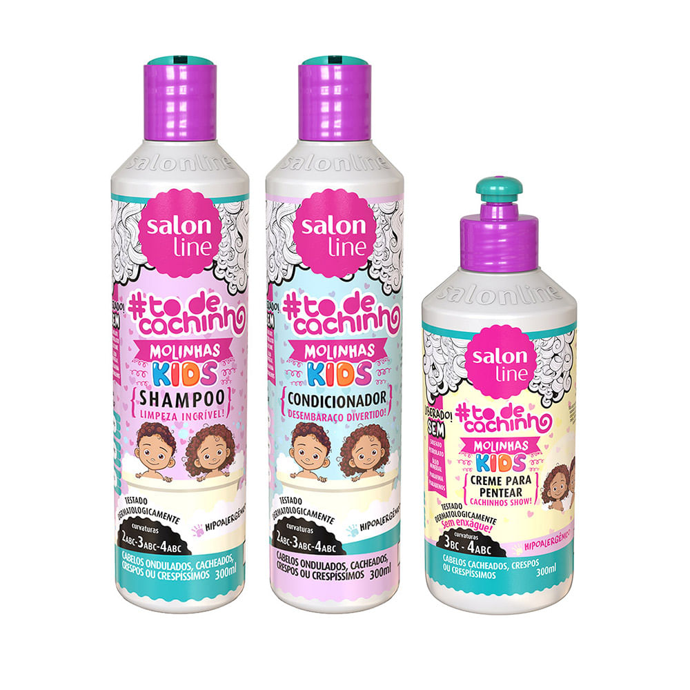 Kit Shampoo Condicionador E Creme Para Pentear Legal E Hidratar Kids Todecachinho Salon Line Perfumaria Seiki